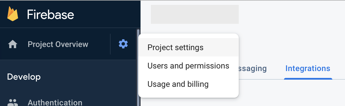 Firebase project settings integration